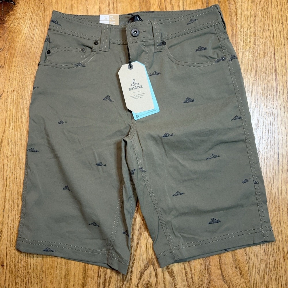 Prana Brion Shorts Size 28 Slate Green Crux Rock Outdoors Hiking Patterned NWT